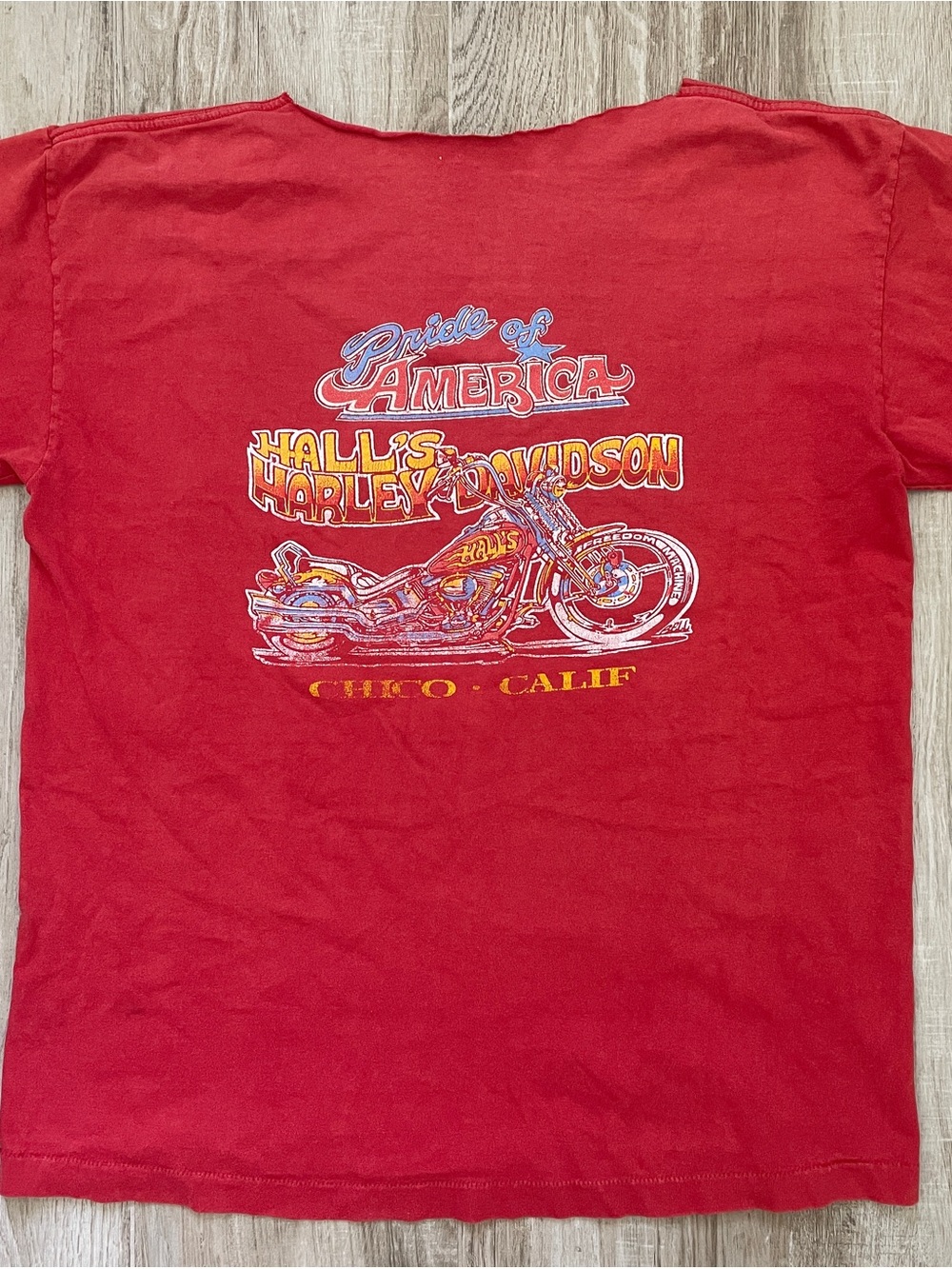 Harley-Davidson Red Off-Shoulder Short Sleeve Tee with Motorcycle Graphic